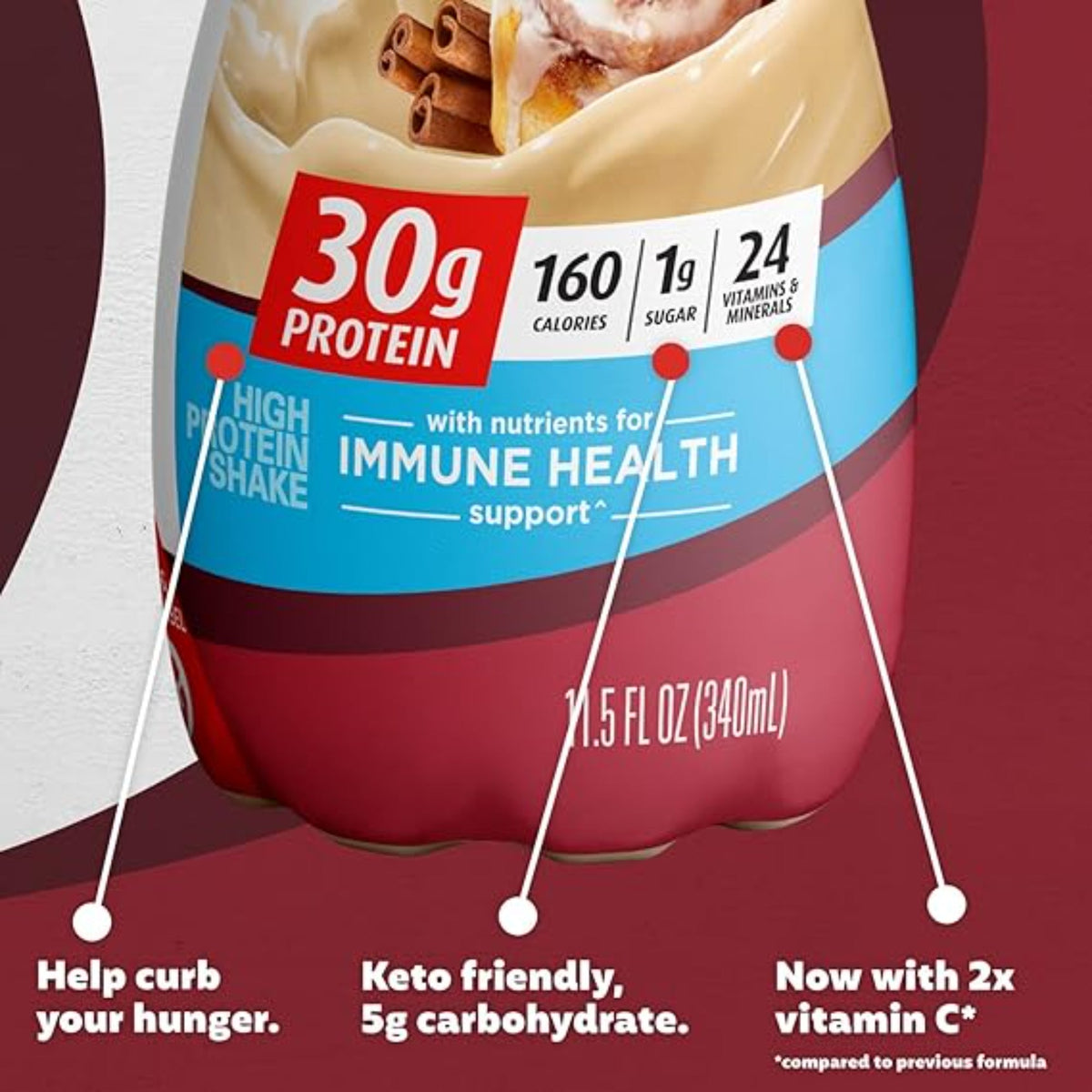 Premier Protein Shake, 30g Protein, 1g Sugar,24 Vitamins&Minerals Nutrients to Support Immune Health, Cinnamon Roll,11.5 fl oz - Pack of 12