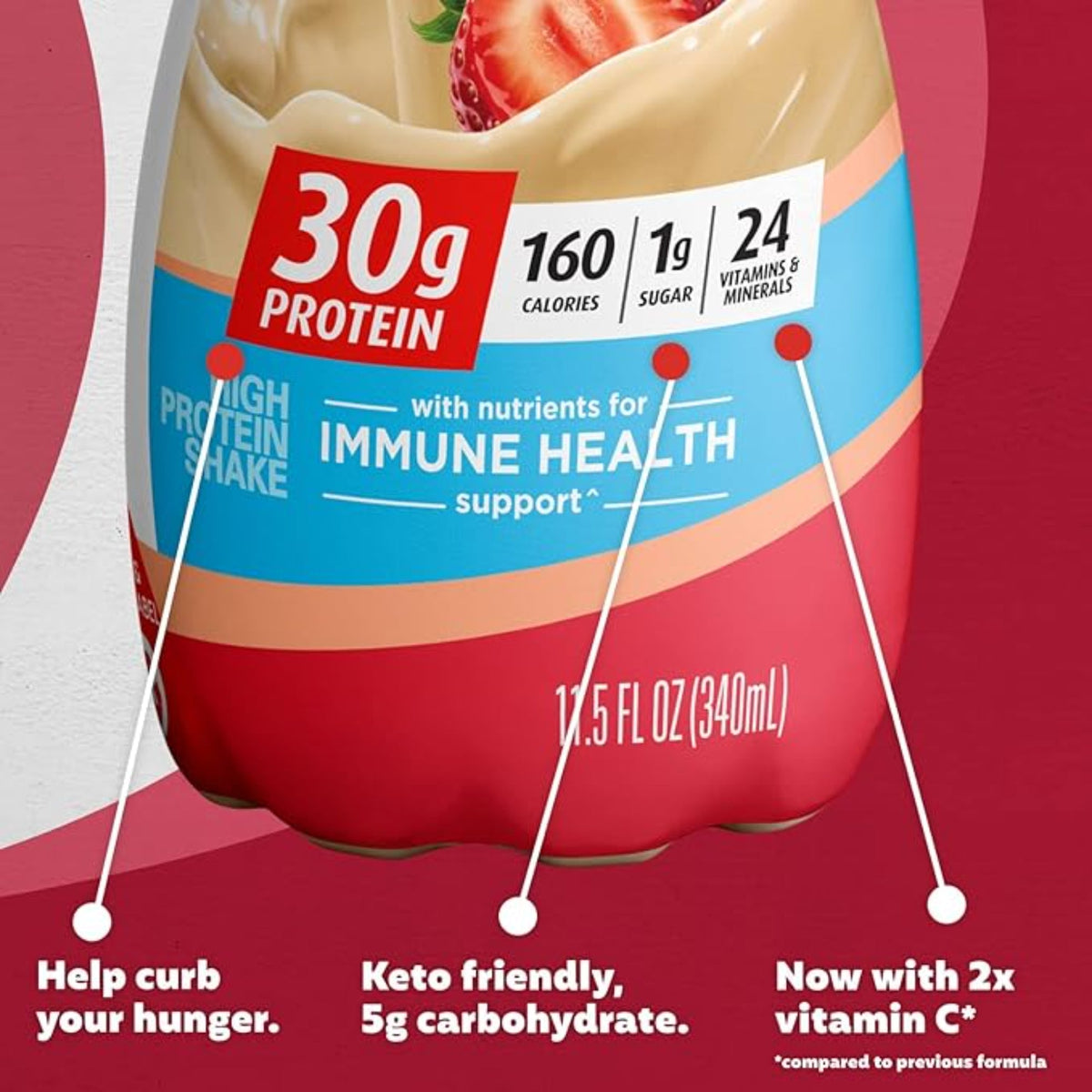 Premier Protein Shake, Strawberries & Cream, 30g Protein 1g Sugar 24 Vitamins Minerals Nutrients to Support Immune Health, 11.5 fl oz (Pack of 12)