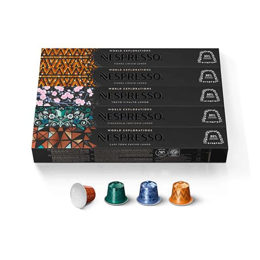 Nespresso Capsules Original Line, Morning Lungo Blends Variety Pack, Mild to Medium to Dark Roast Coffee, 50-Count Coffee Pods