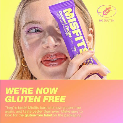 Misfits Vegan Protein Bars - Updated Gluten Free Recipe | Plant Based, Low Sugar & Carb, High Fiber Snacks | Variety Pack of 12 (4 Flavors)
