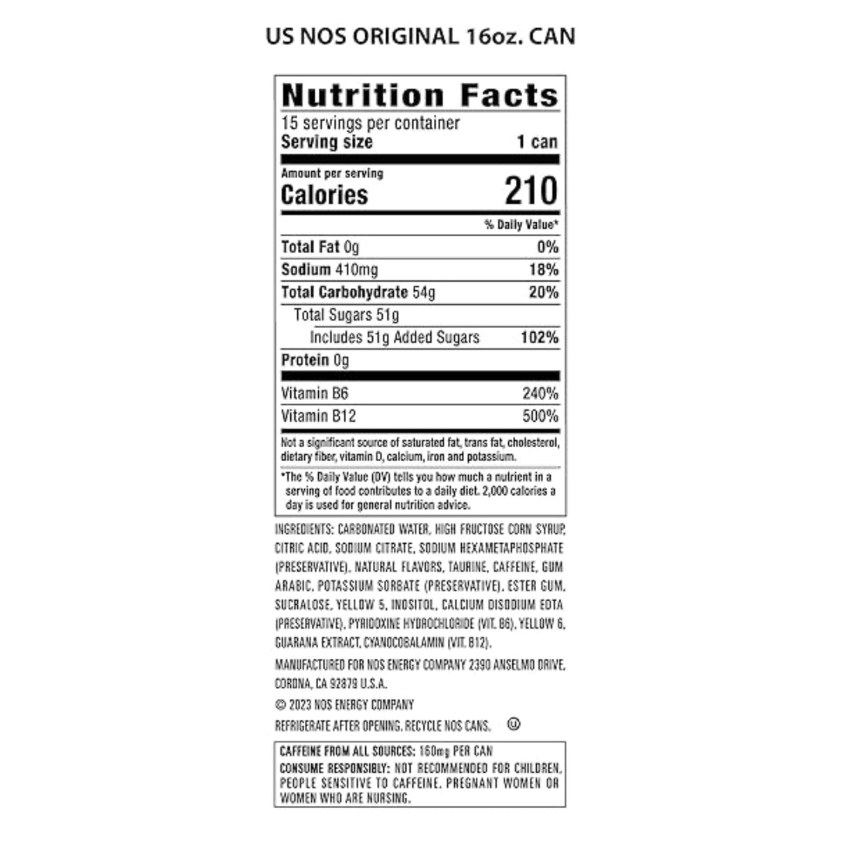 NOS Original: High Performance Energy Drink. 16 Fl oz (Pack of 15)