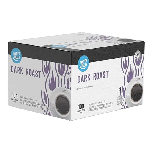 Amazon Brand - Happy Belly Dark Roast Coffee Pods, Compatible with Keurig 2.0 K-Cup Brewers, 100 Count